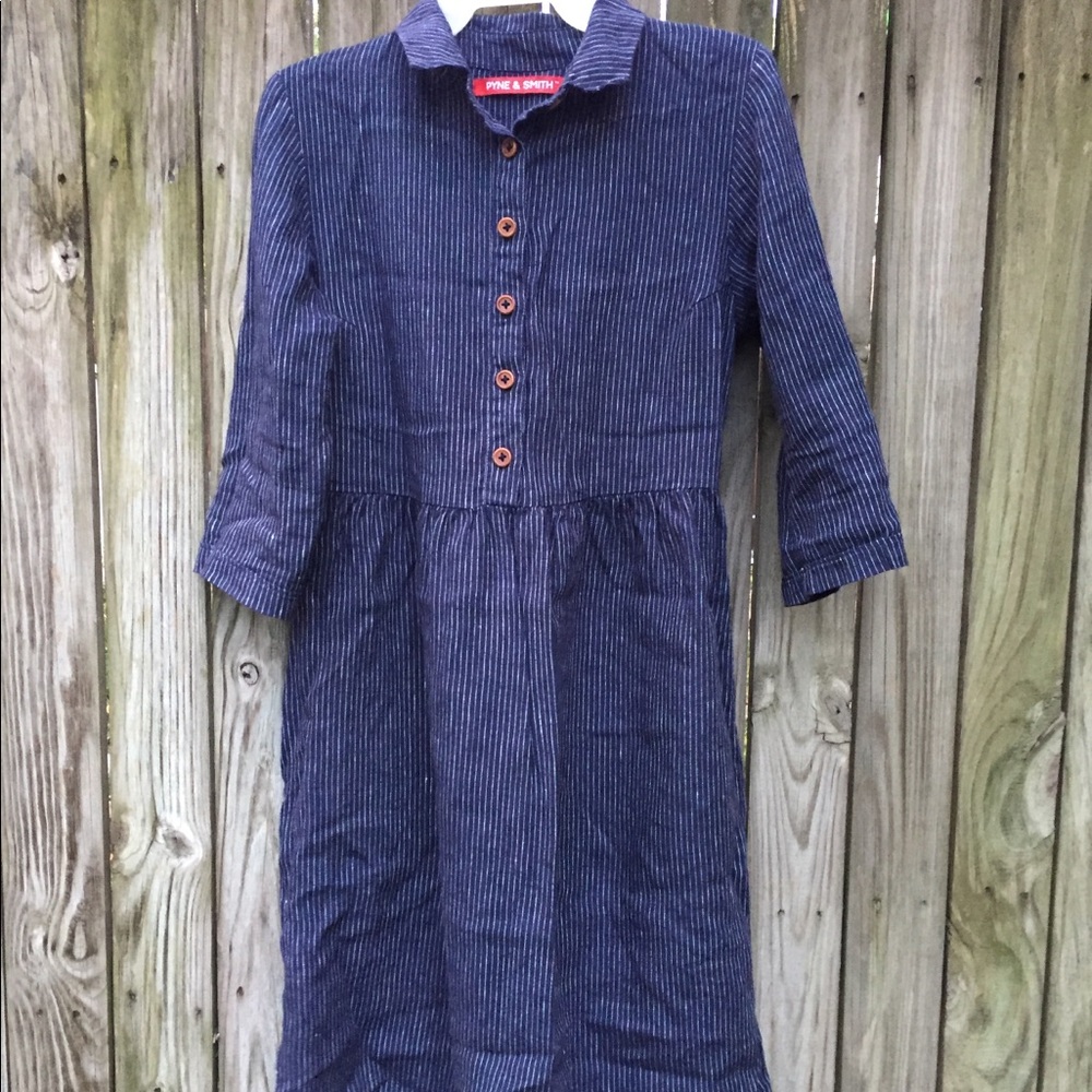 Pyne & Smith blue pinstripe model 22 linen dress